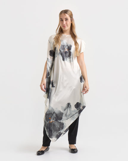 Túnica de Seda Natural Estampada – Esencia de Seda Marfil