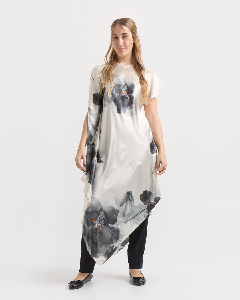 Túnica de Seda Natural Estampada – Esencia de Seda Marfil