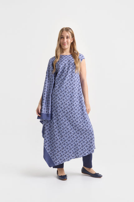 Túnica de Seda Natural Estampada – Porcelana Azul