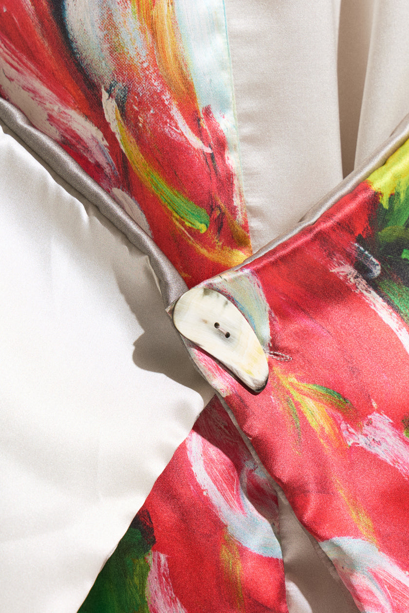 Vestido Midi de Seda Natural con Estampado Floral Acuarela