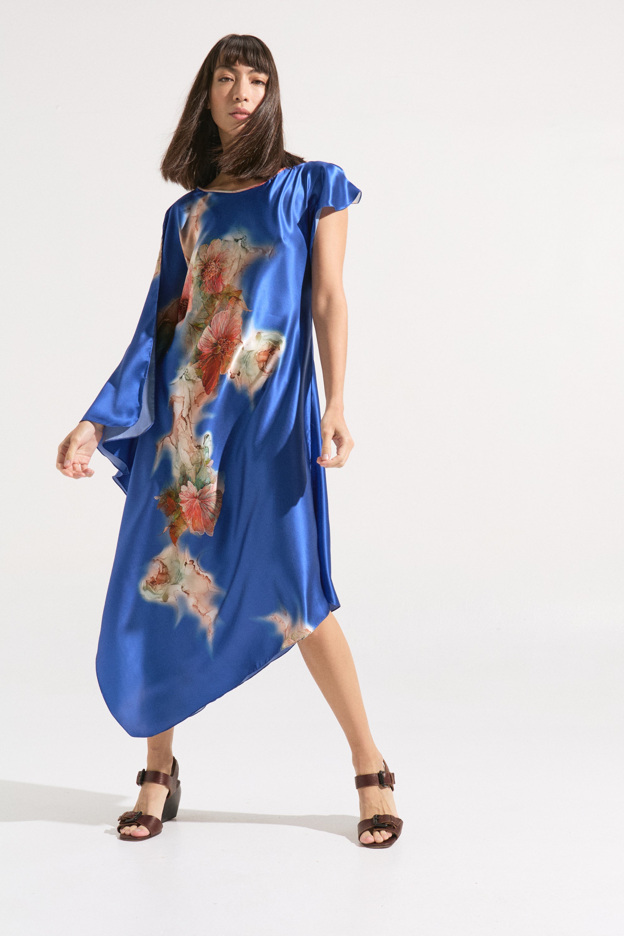 Túnica Midi Asimétrica de Seda Pura 