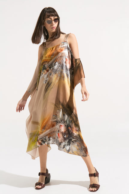 Vestido Kaftán “Atardecer Abstracto” – 100% seda natural