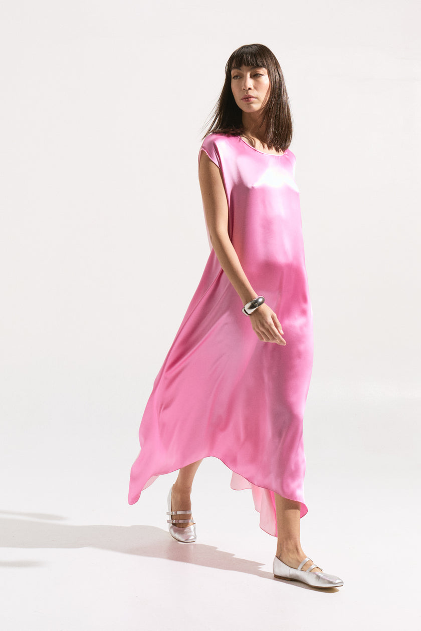 Vestido Midi Asimétrico Bicolor de Seda Pura 