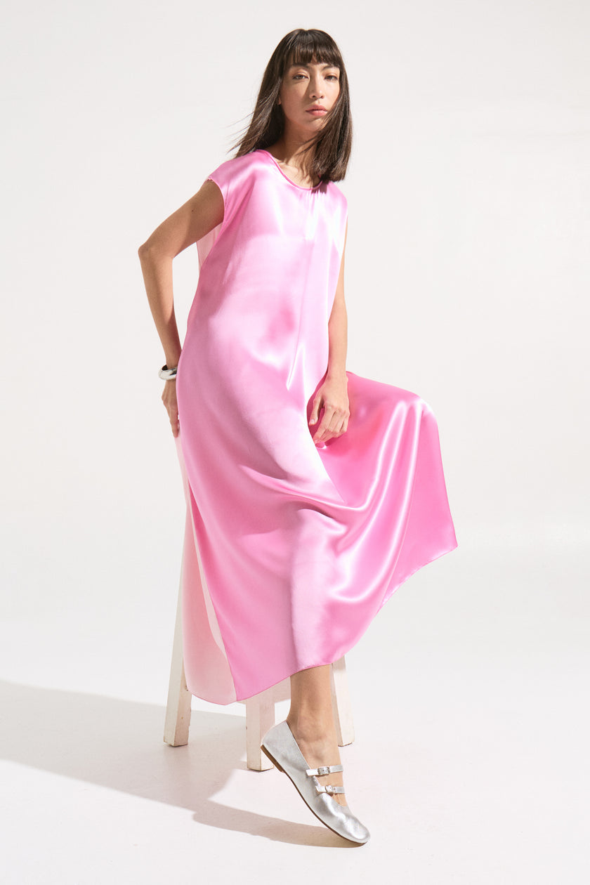 Vestido Midi Asimétrico Bicolor de Seda Pura 