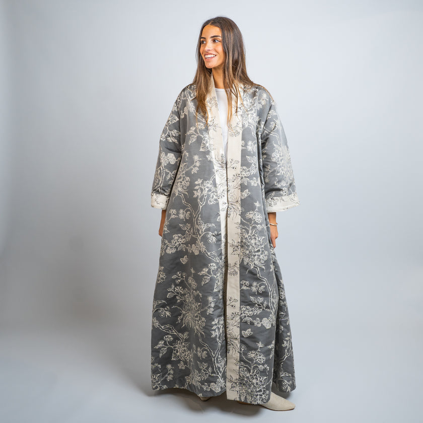 Set Kimono en Jacquard de Seda Estampado + Pantalón de Seda