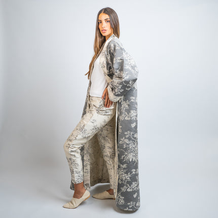 Set Kimono en Jacquard de Seda Estampado + Pantalón de Seda