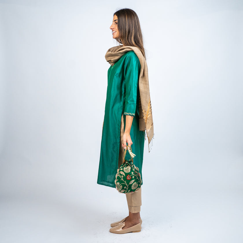 Set Kurta en Algodón/Seda con Pantalón y Dupatta