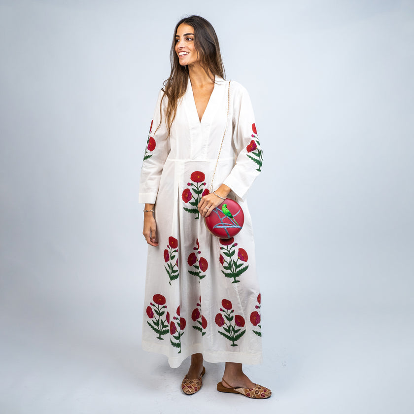 Vestido en Algodón y Seda Estampado