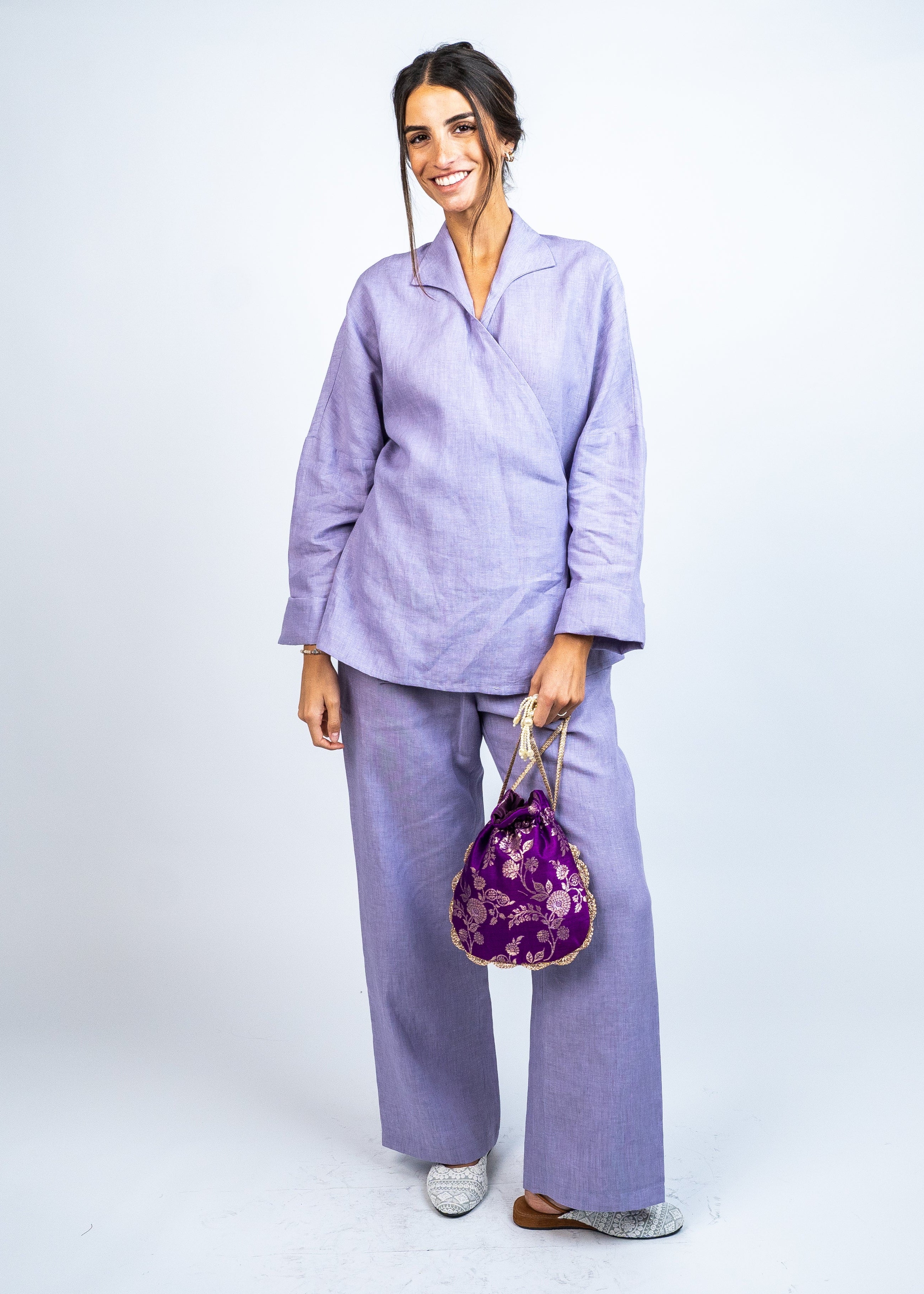 SET KIMONO CORTO EN LINO BELGA + PANTALON DE LINO BELGA