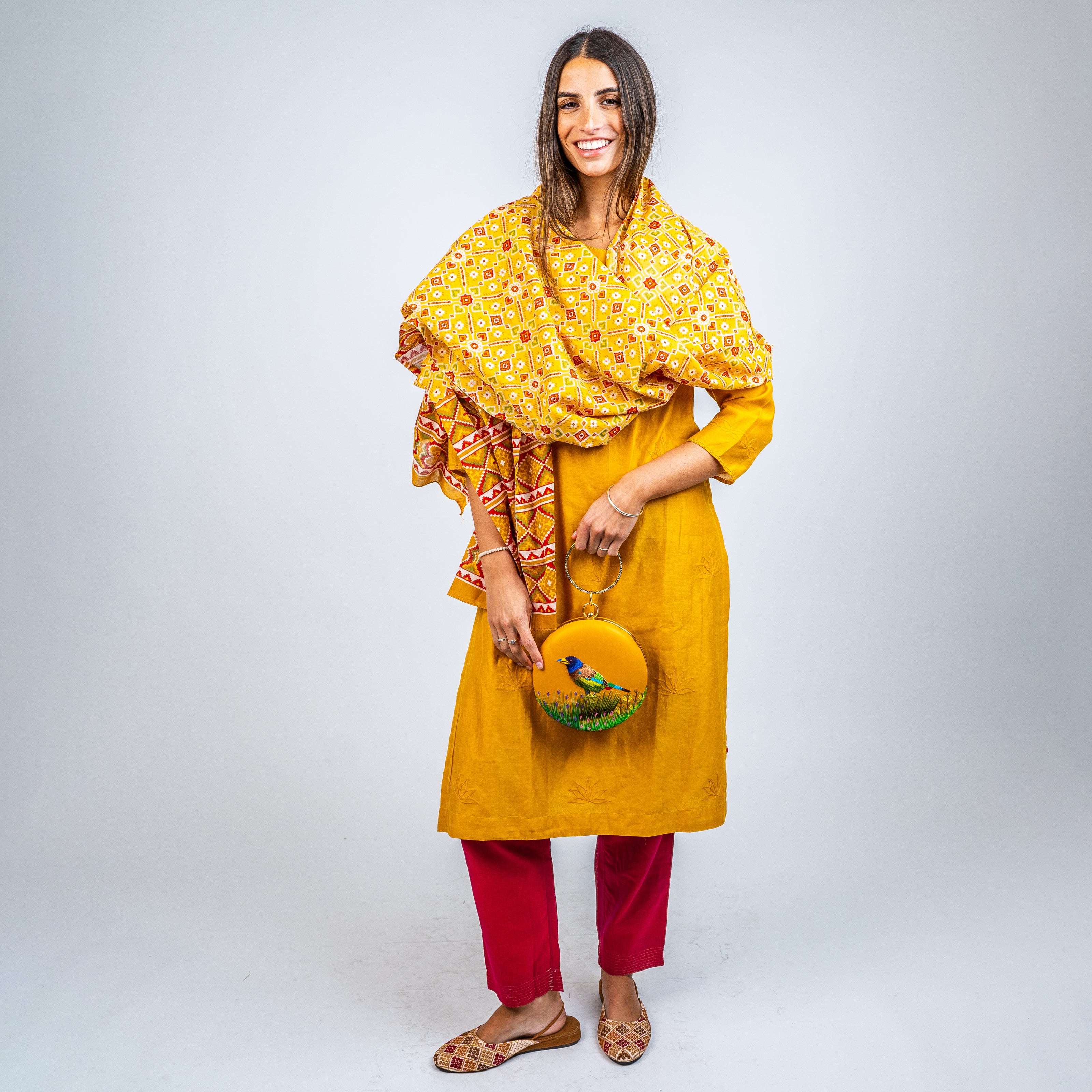 Set Kurta en Algodón/Seda con Pantalón y Dupatta