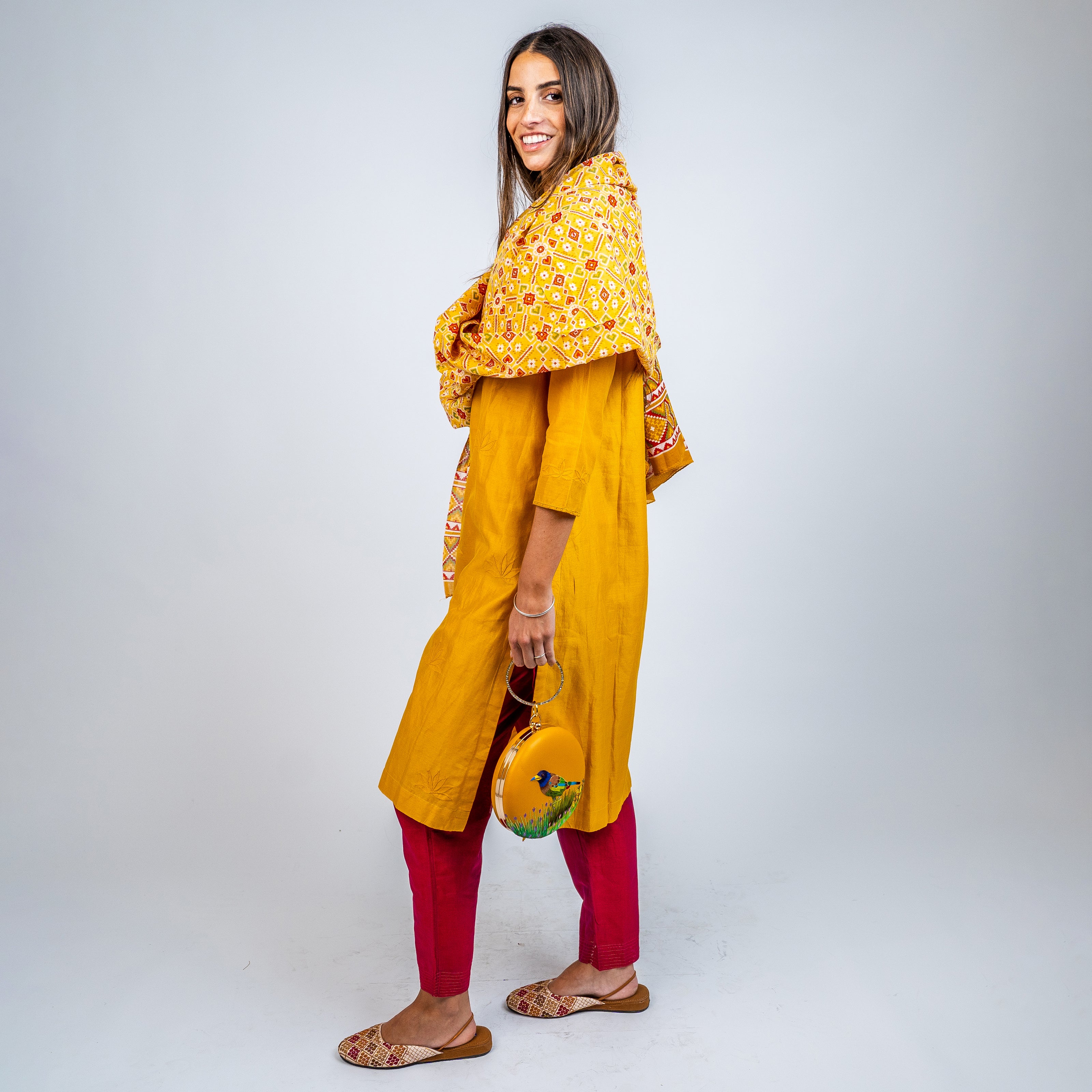 Set Kurta en Algodón/Seda con Pantalón y Dupatta