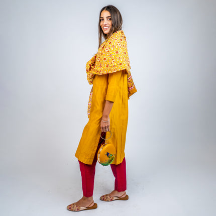 Set Kurta en Algodón/Seda con Pantalón y Dupatta