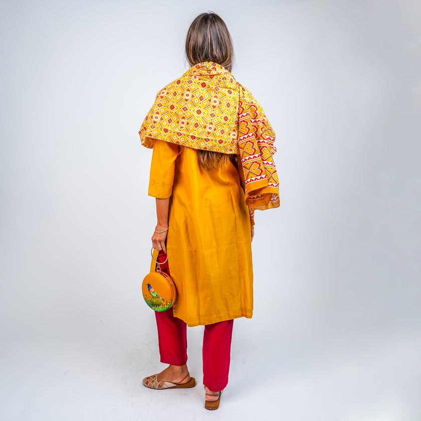 Set Kurta en Algodón/Seda con Pantalón y Dupatta