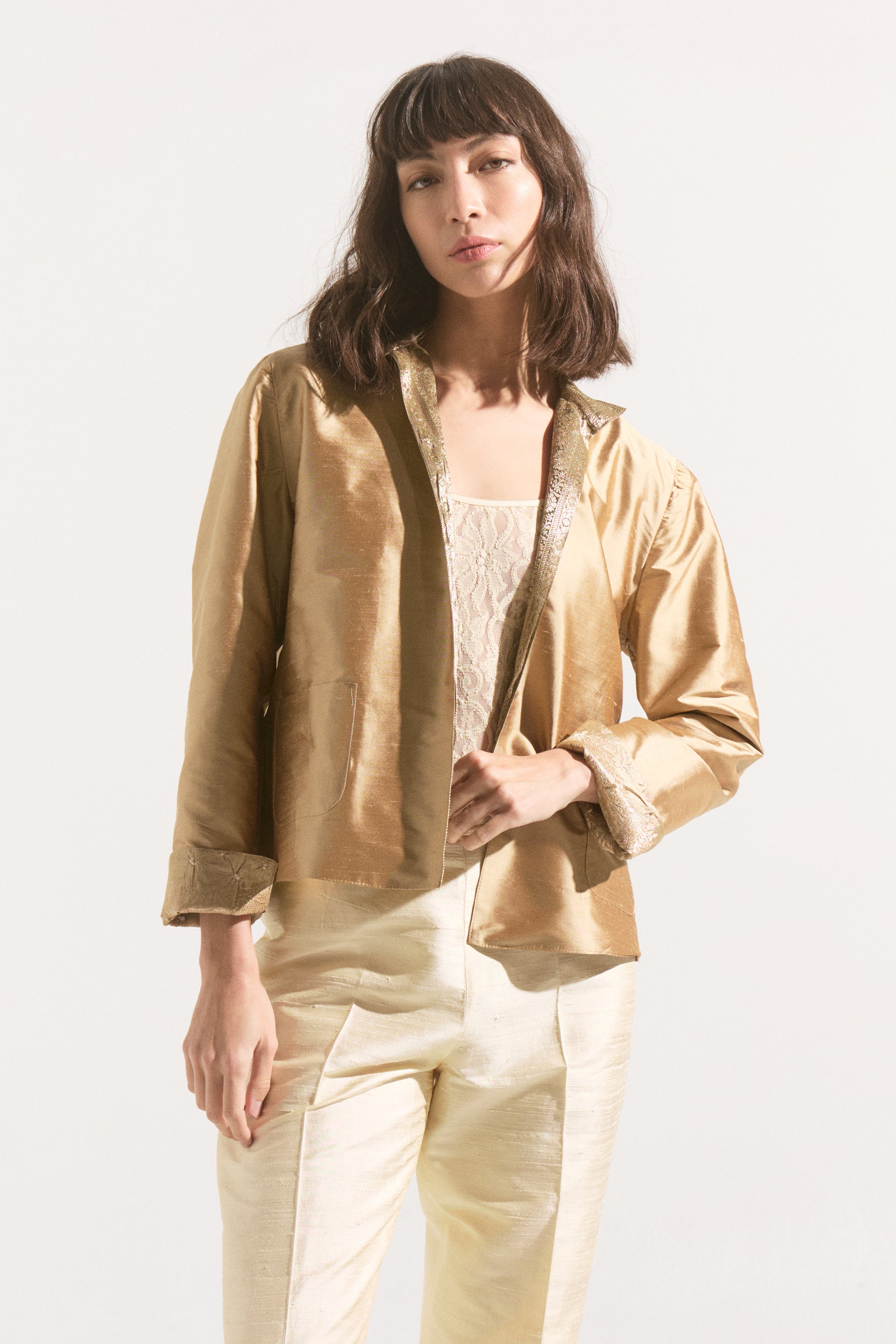 Chaqueta de Seda Reversible Bruma Dorada