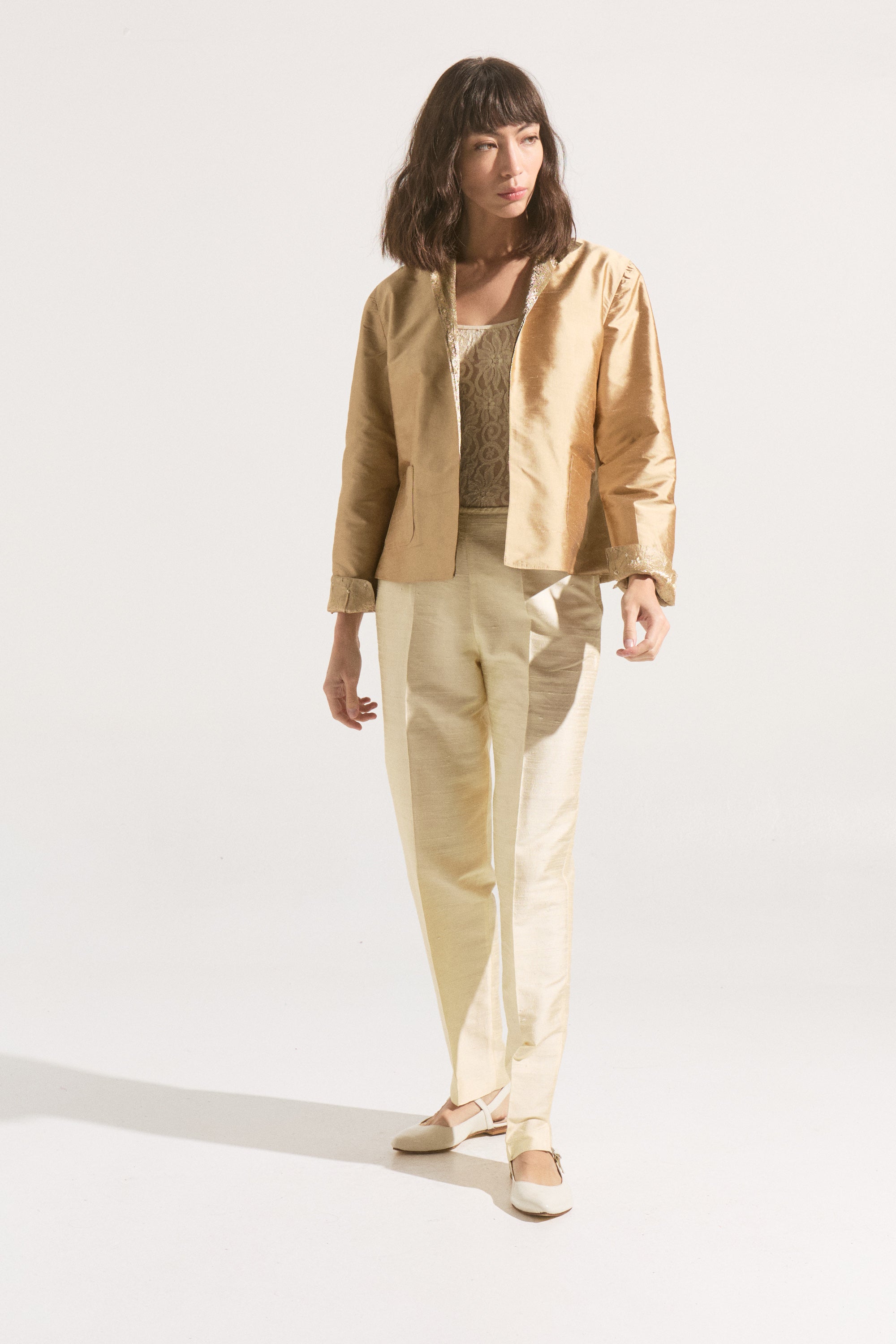 Chaqueta de Seda Reversible Bruma Dorada