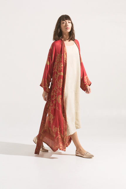 Kimono Grullas Imperiales Carmesí