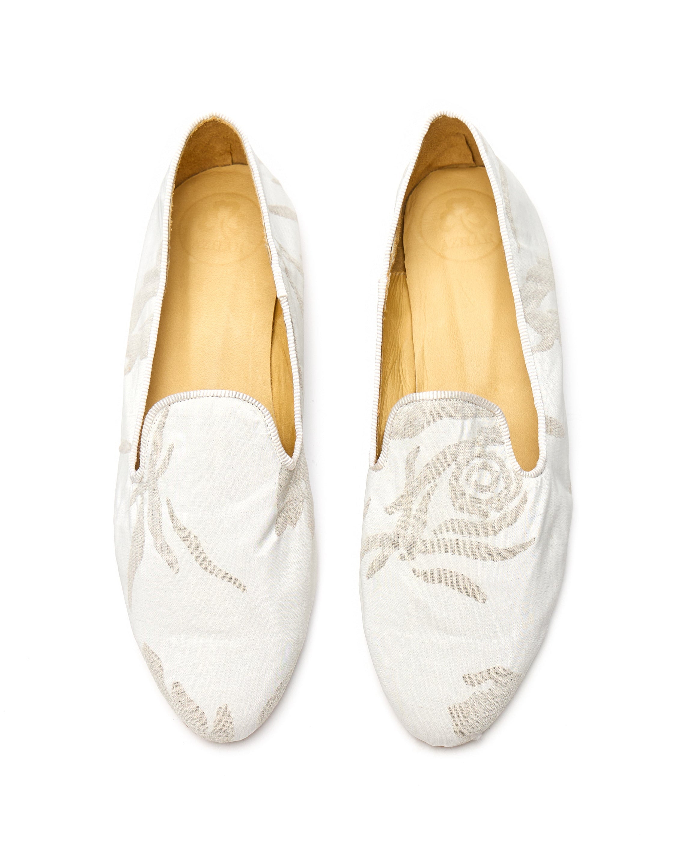 Slippers en Lino Blanco Estampado - Haiku