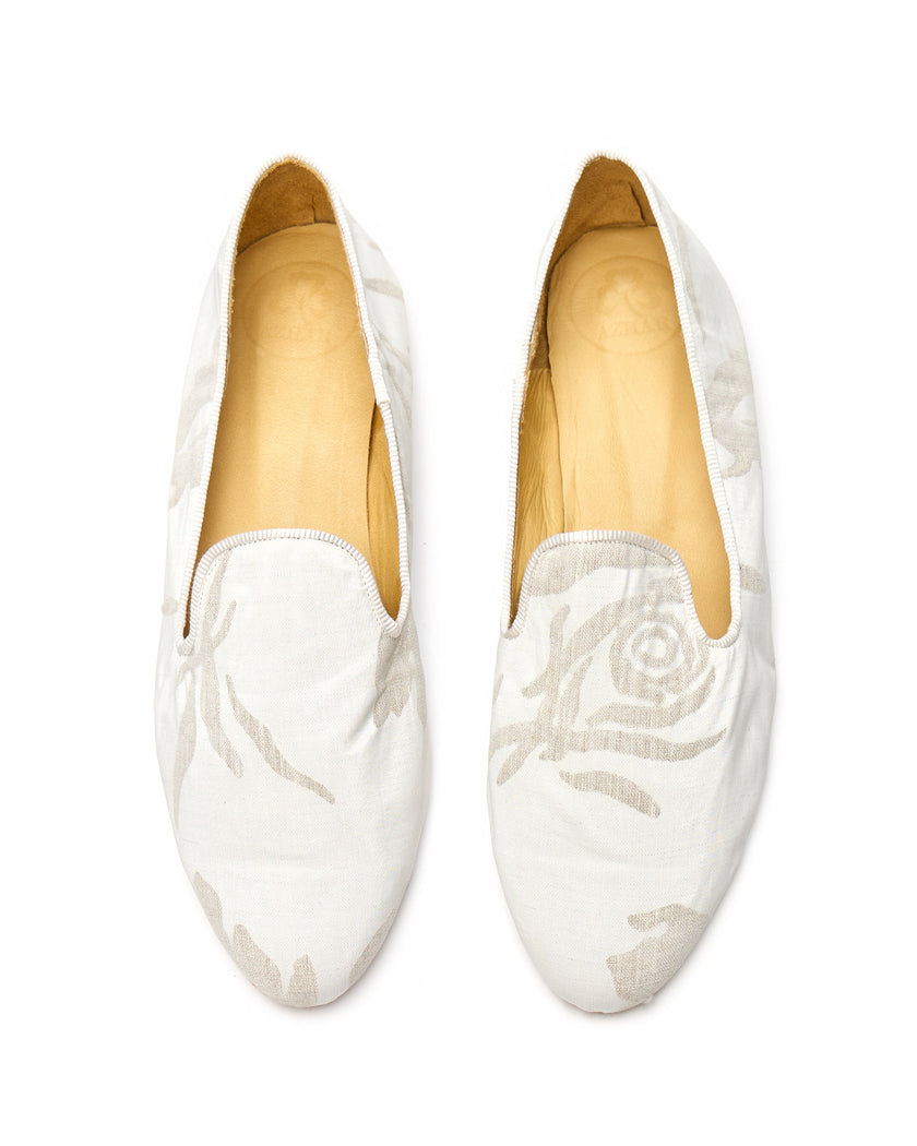Slippers en Lino Blanco Estampado - Haiku