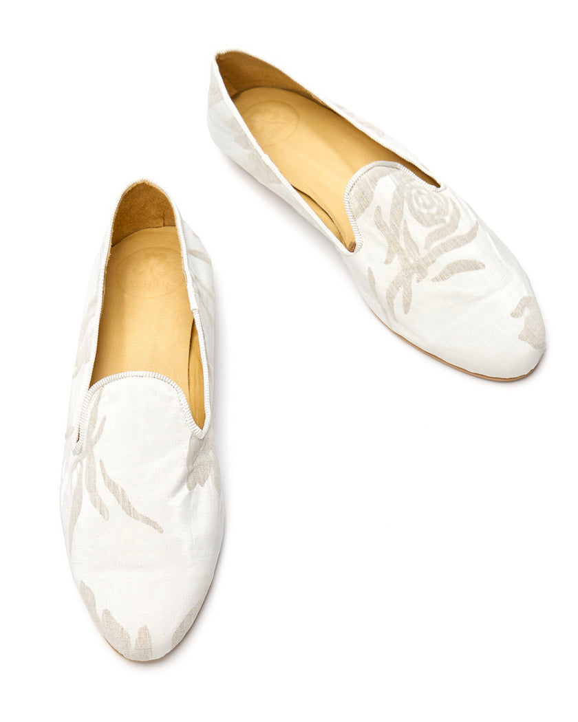 Slippers en Lino Blanco Estampado - Haiku