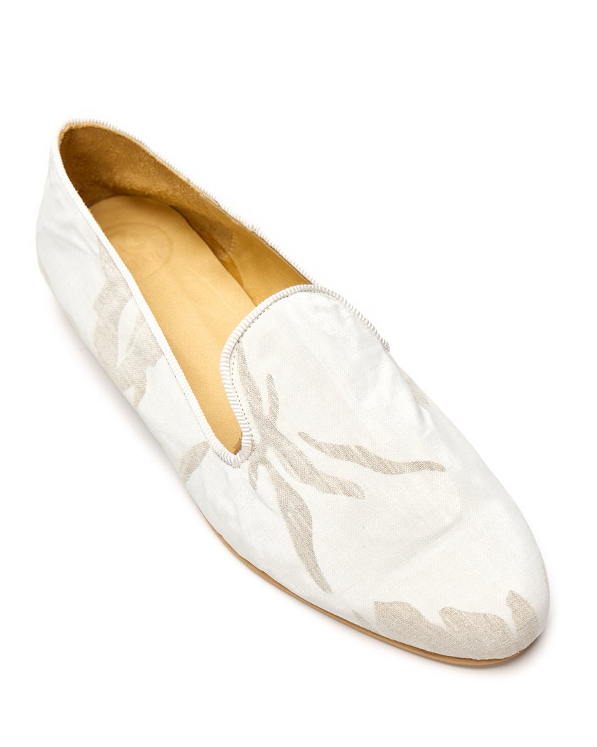 Slippers en Lino Blanco Estampado - Haiku