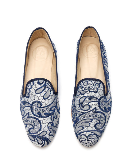 Slippers en Organza bordada de Seda Azul - Manantiales