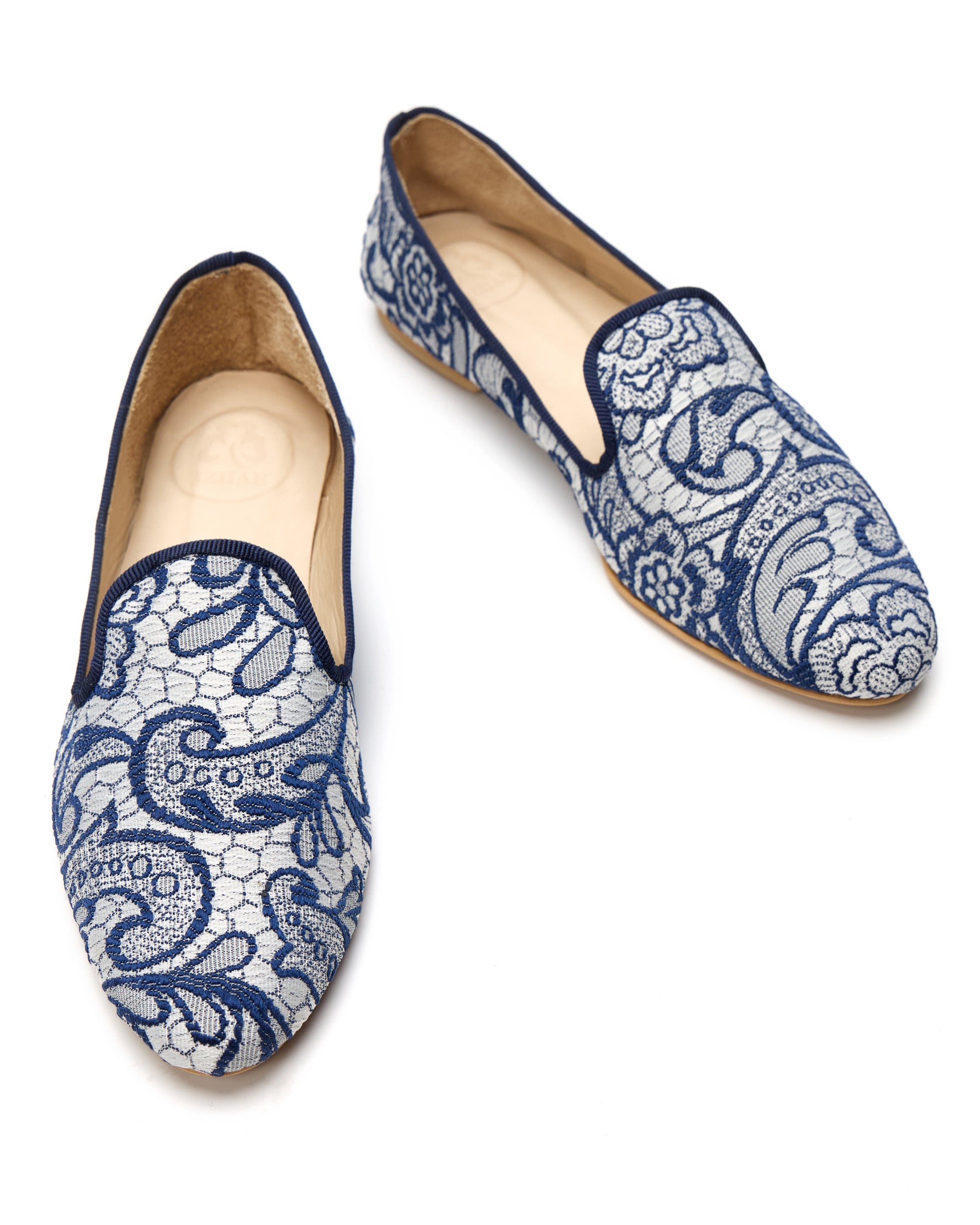 Slippers en Organza bordada de Seda Azul - Manantiales