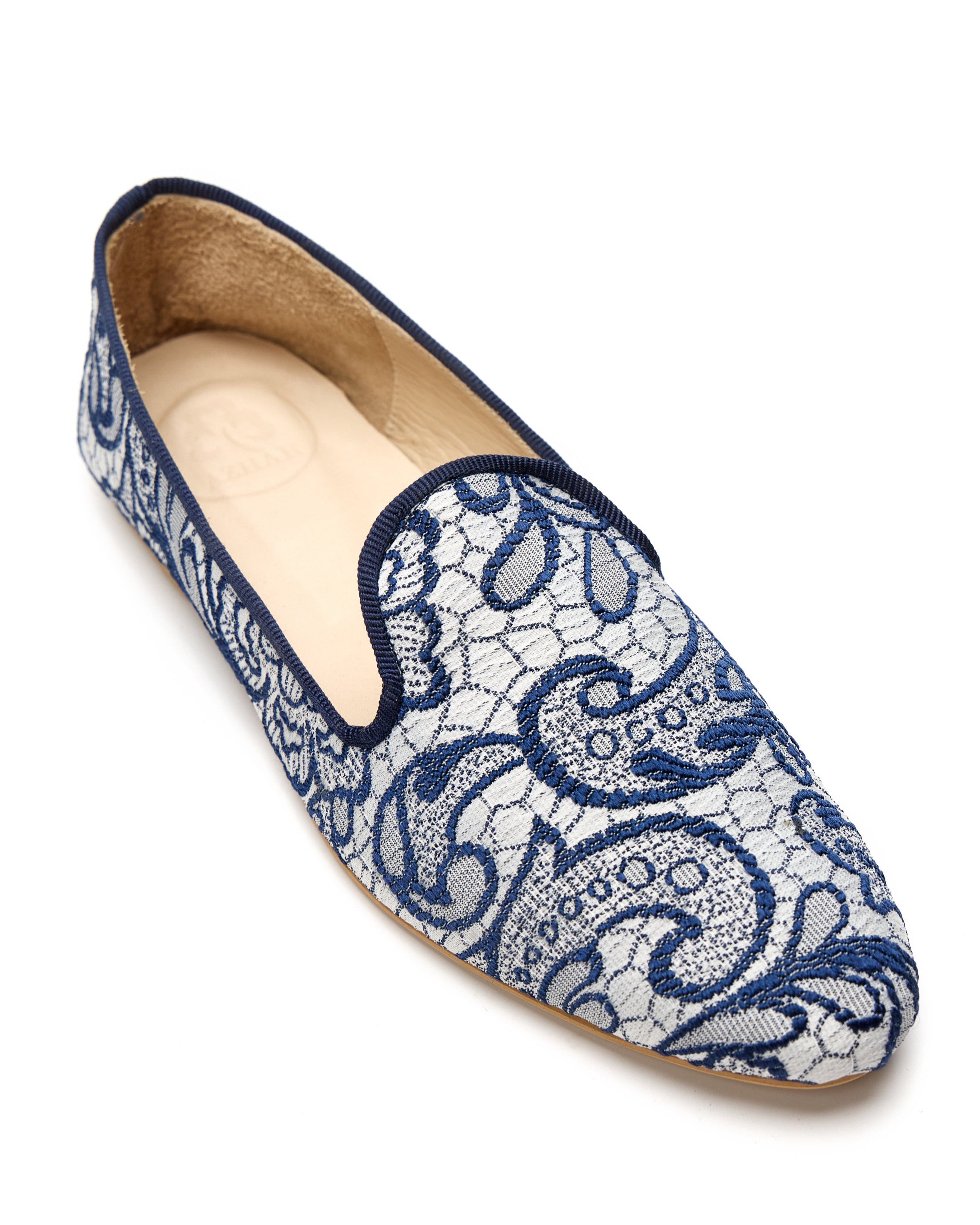 Slippers en Organza bordada de Seda Azul - Manantiales