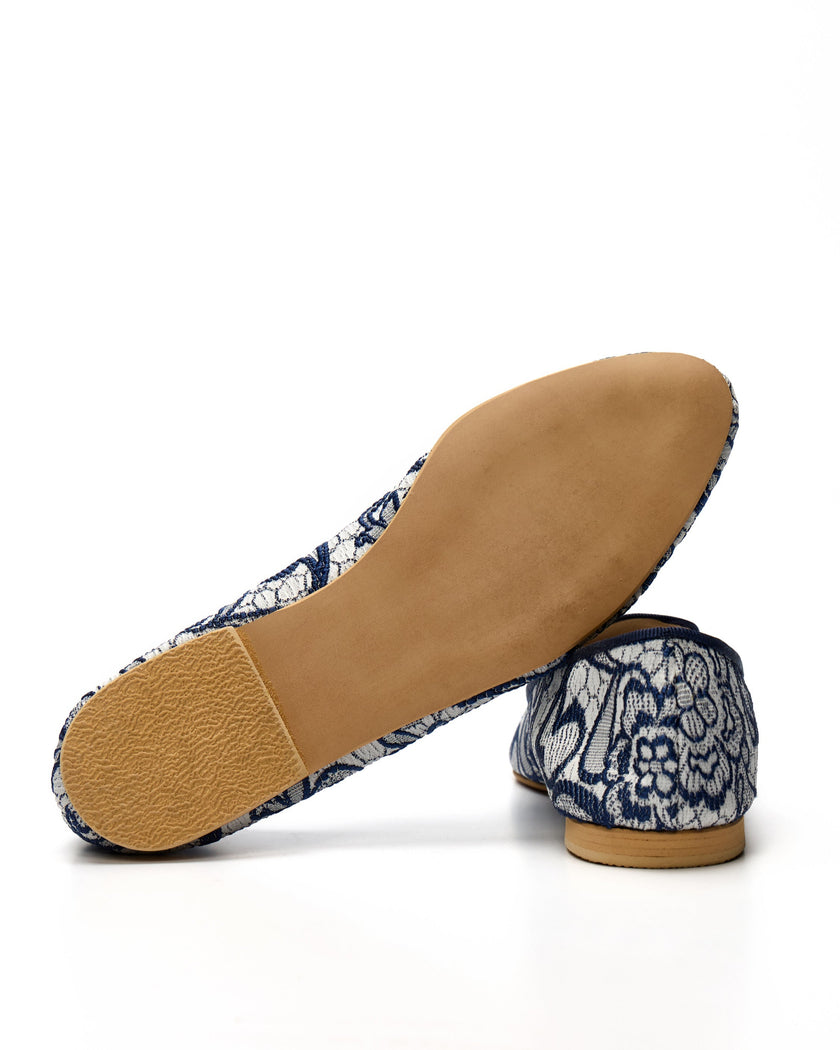 Slippers en Organza bordada de Seda Azul - Manantiales